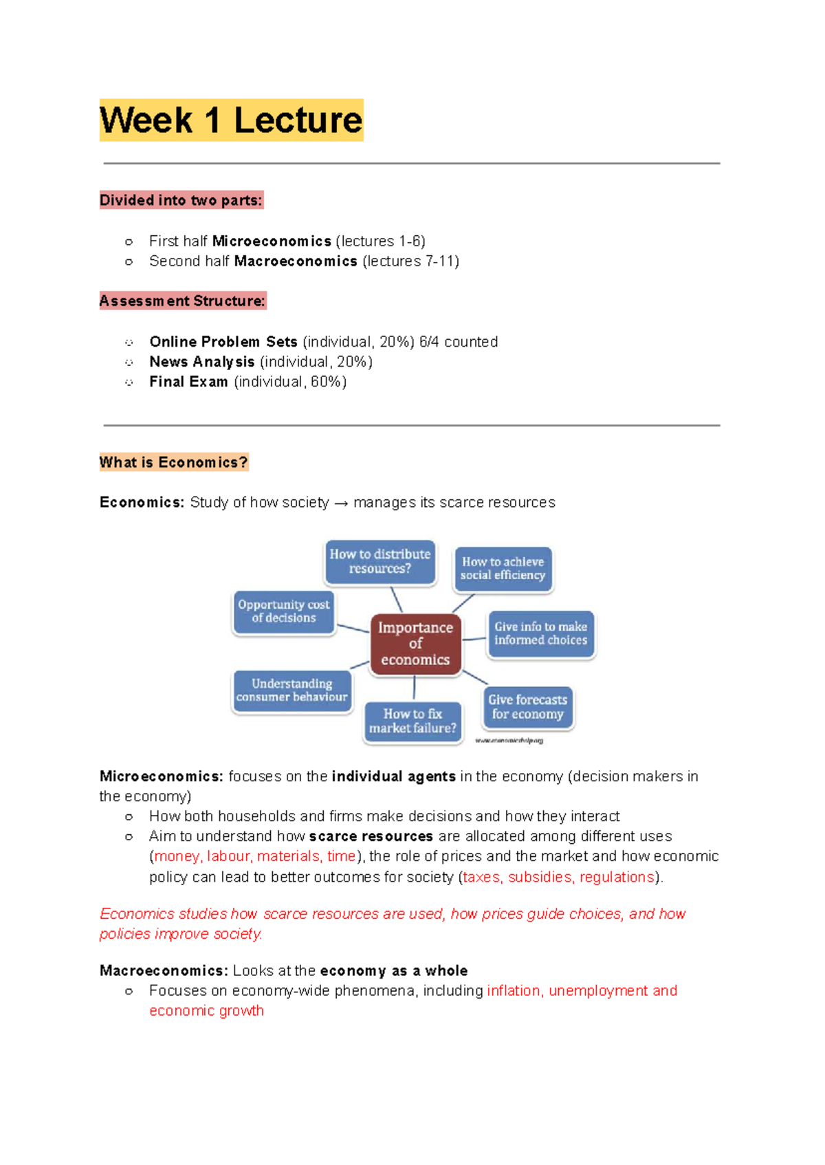 ECO101 Week 1 & 2 Lecture Notes: Micro & Macroeconomics Overview - Studocu