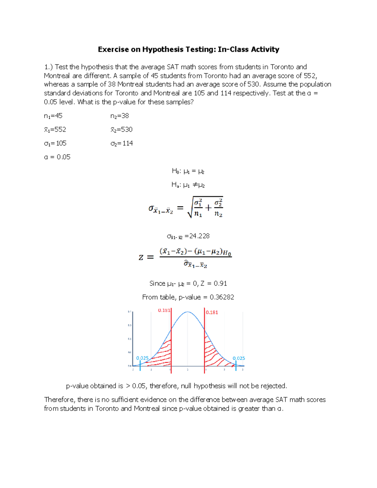 Exercise 04APR2023 QEM 1004-1 - Exercise on Hypothesis Testing: In ...