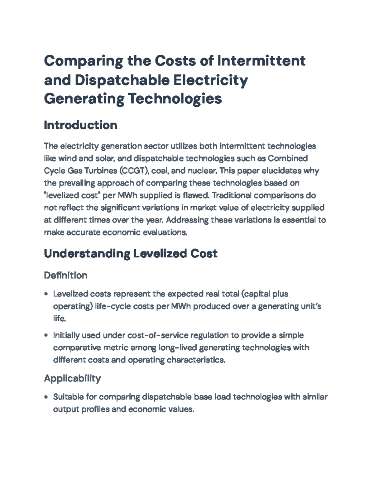 Evaluating Economic Value of Intermittent vs. Dispatchable Tech (ENGR ...