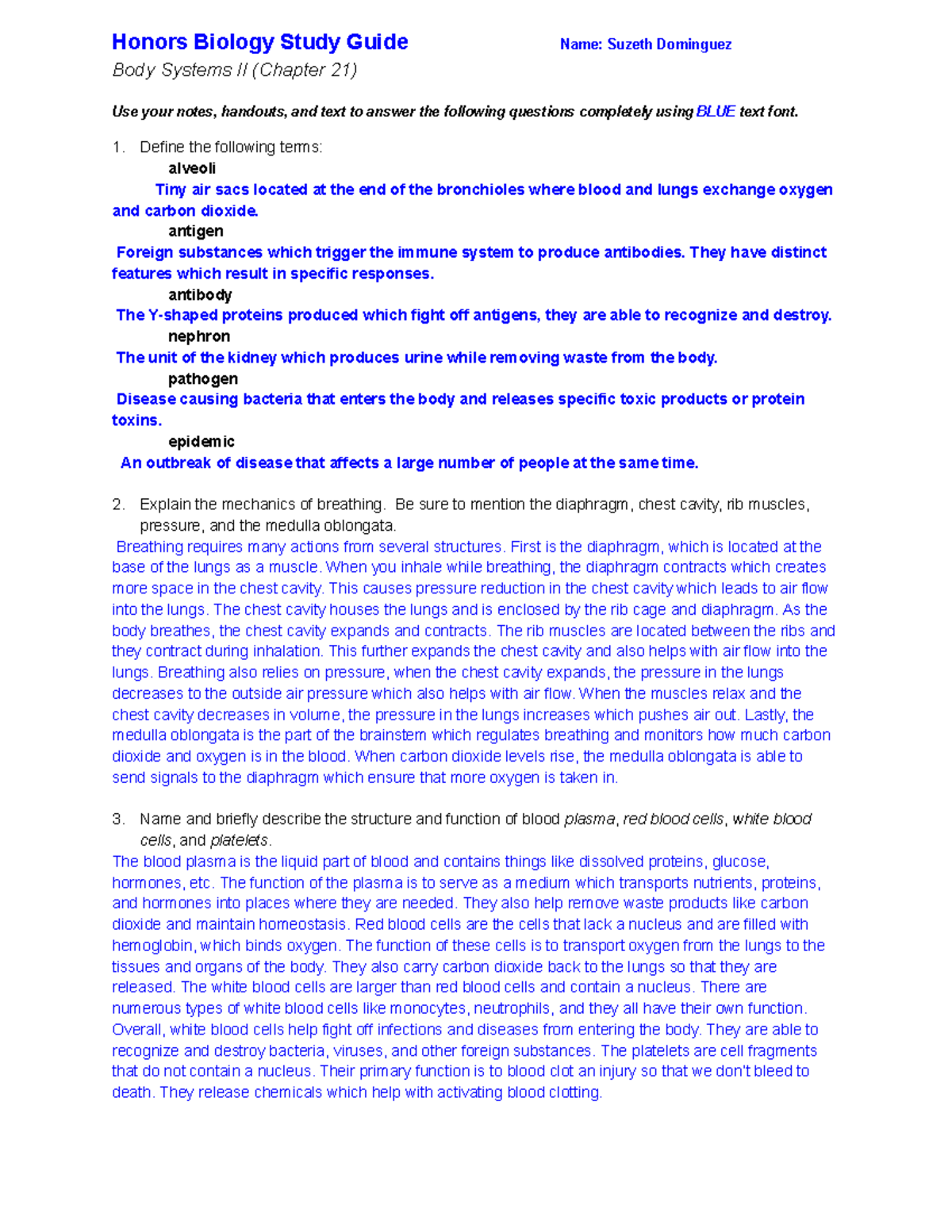 Honors Biology Body Systems II Study Guide - Final Exam Notes - Studocu
