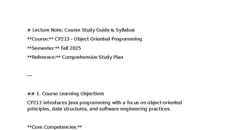 Lecture Note: CP213 Object Oriented Programming Study Guide Fall 2025 ...