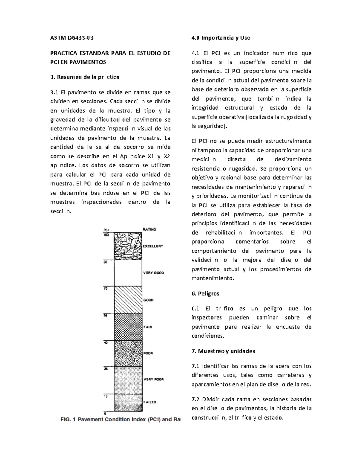 Estudio del PCI en Pavimentos según ASTM D6433-03 - Studocu