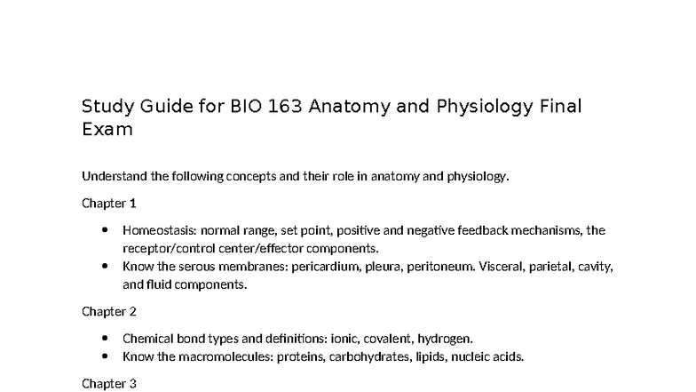 BIO 163 Anatomy & Physiology Final Exam Study Guide - Studocu
