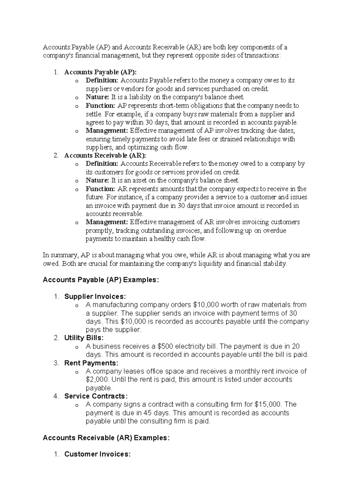 Accounts Payable - Accounts Payable (AP): o Definition: Accounts ...