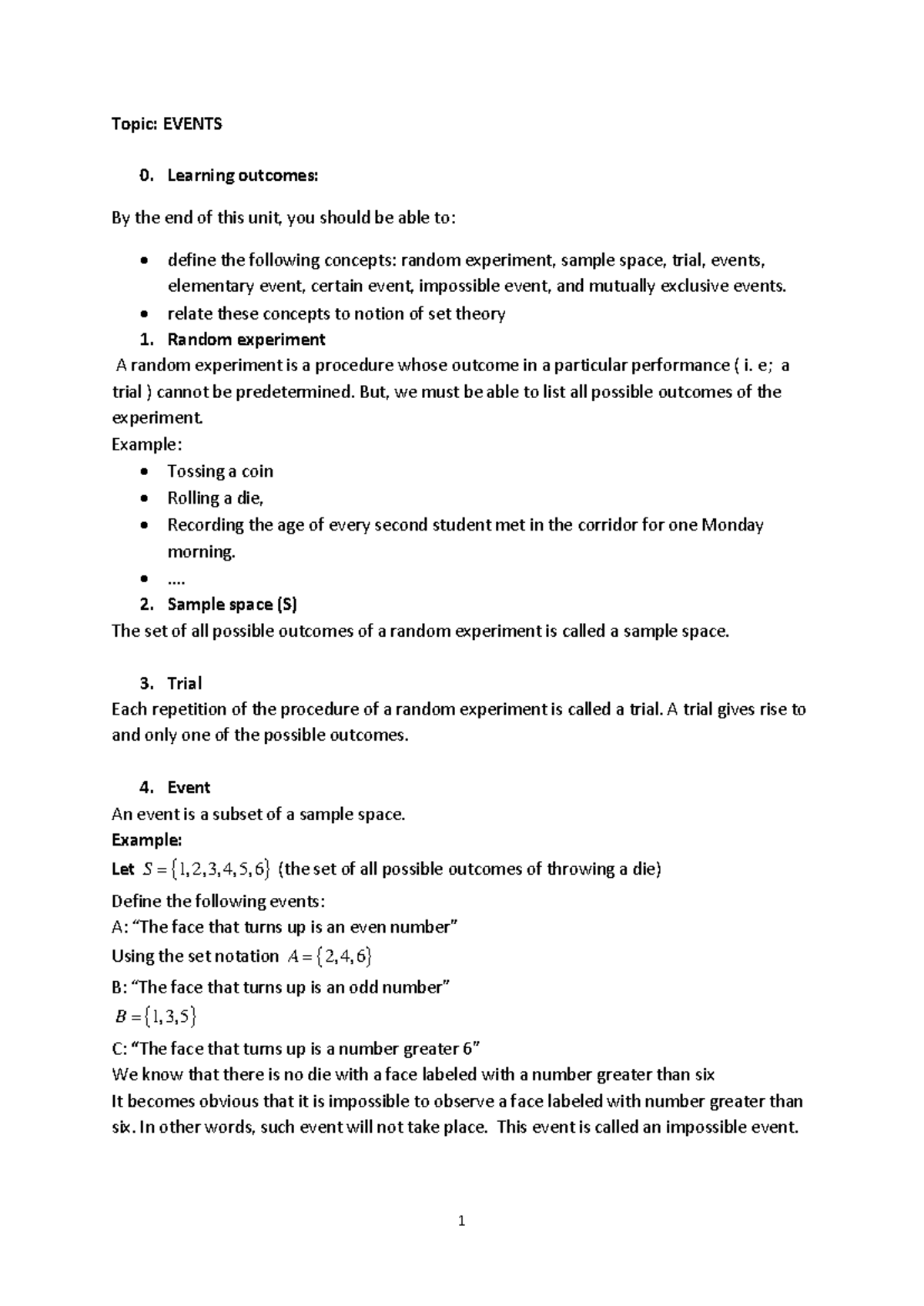 Lecture Notes on Events and Probability Concepts - Studocu