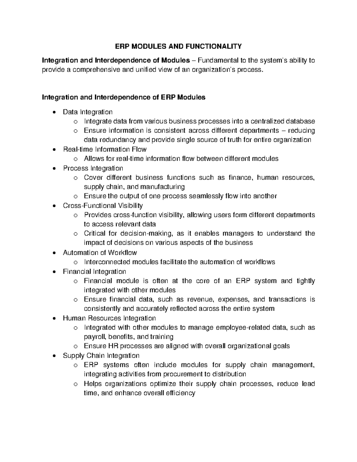 Lesson-2 - Notes - ERP MODULES AND FUNCTIONALITY Integration and ...
