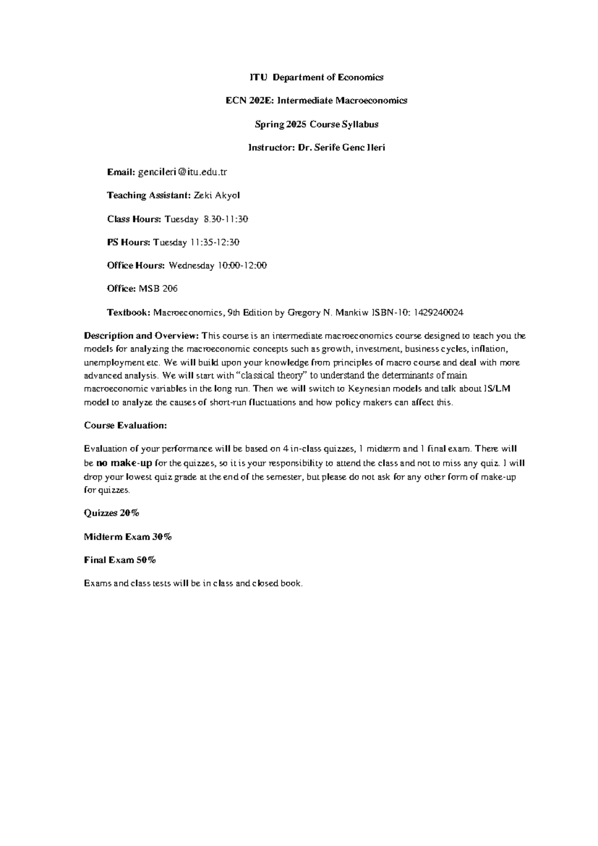 ECN 202E: Intermediate Macroeconomics Syllabus - Spring 2025 - Studocu