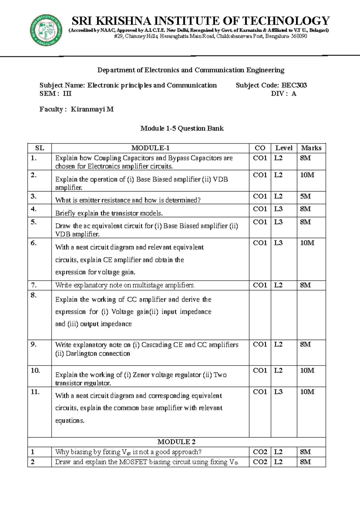 EPC Question Bank for BEC303 - 3rd Sem Electronics Principles - Studocu