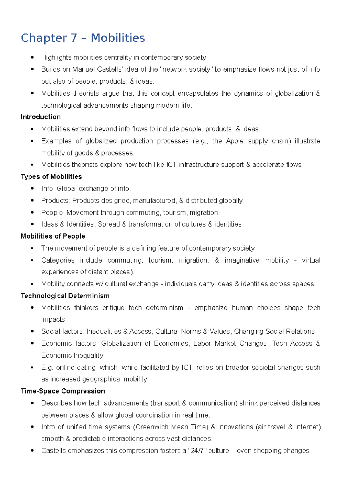 Socio Informatics 244 - Chapter 7 – Mobilities Highlights mobilities ...
