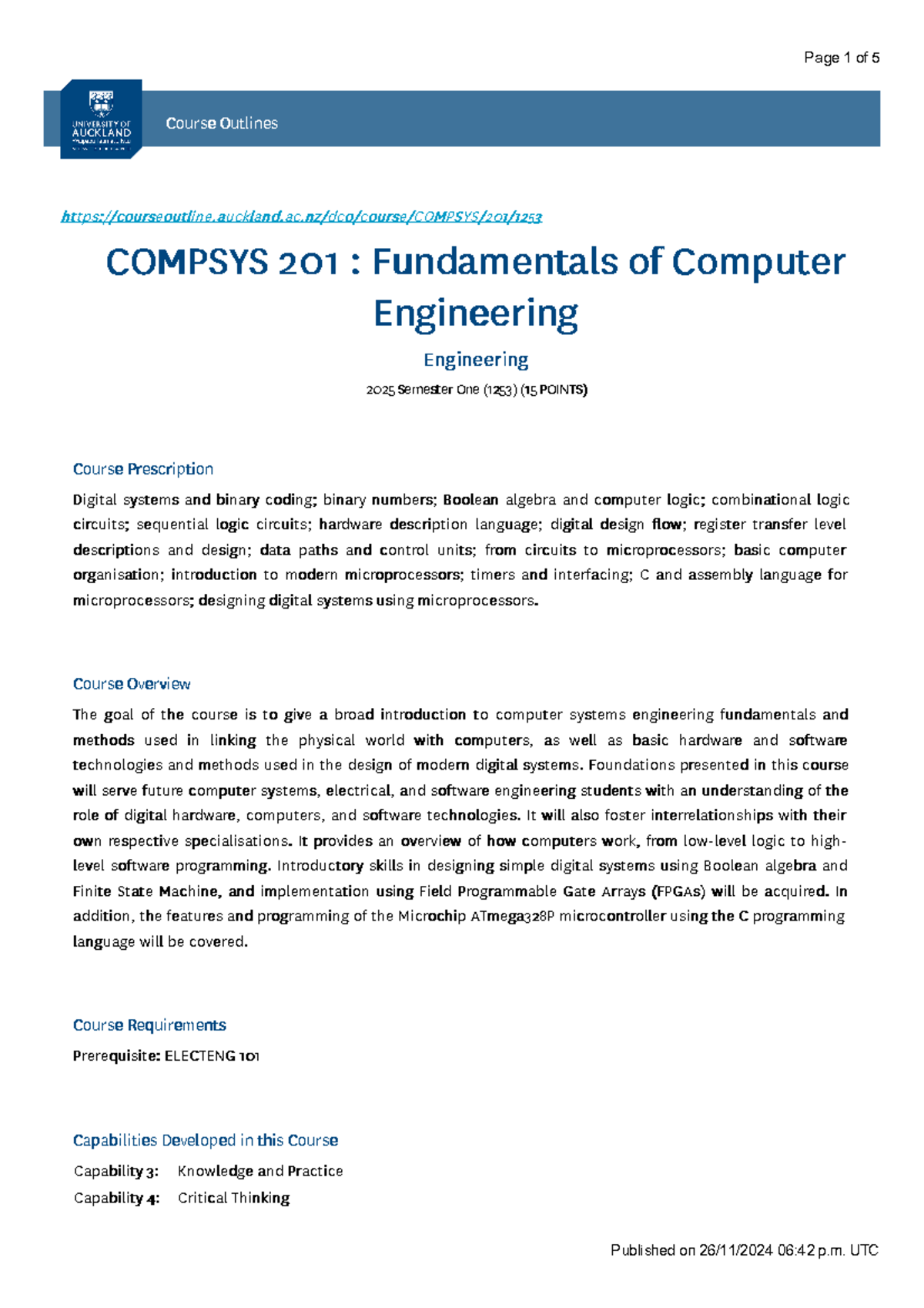 COMPSYS 201 - Semester One 2025 - Course Outline & Learning Objectives ...