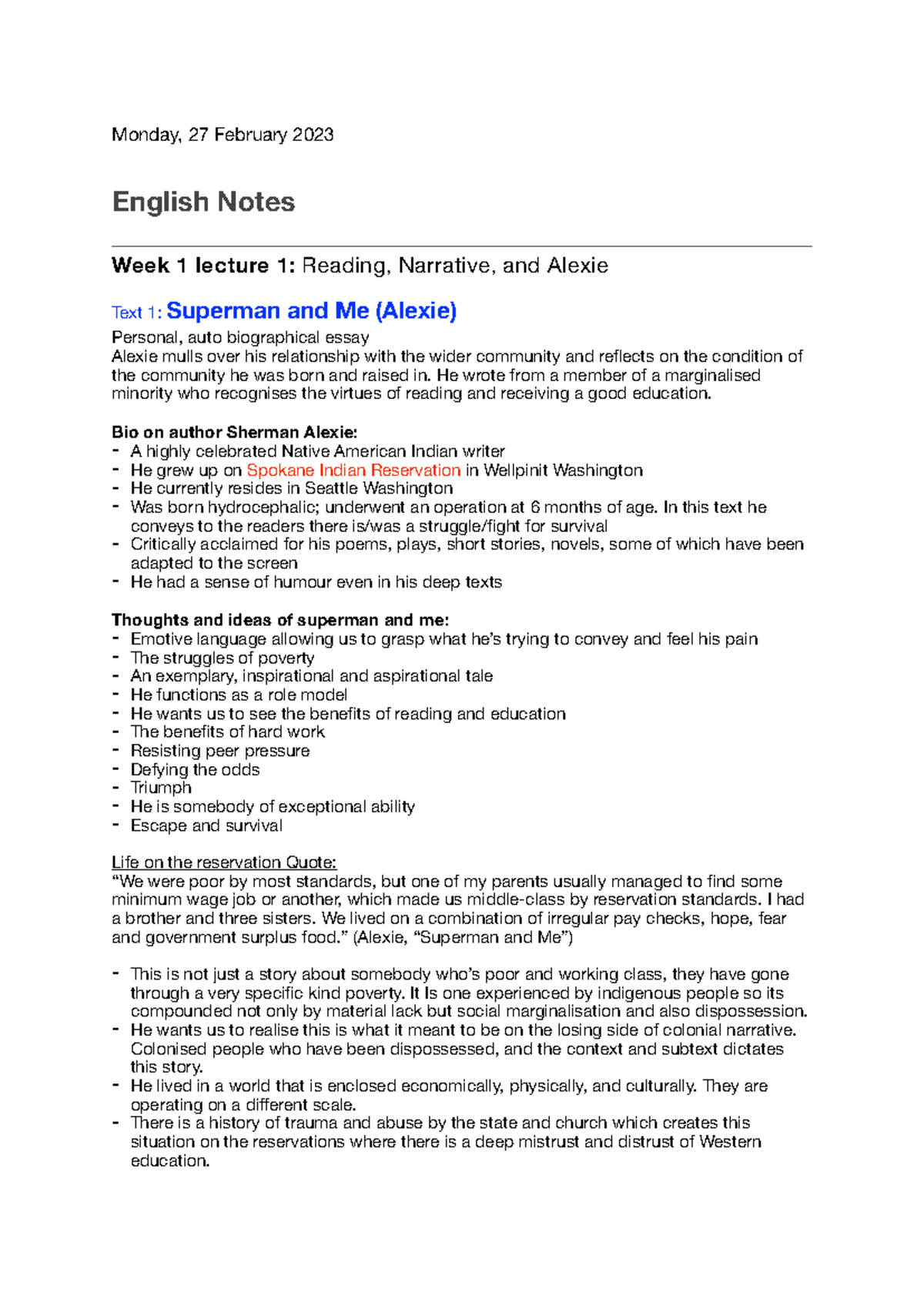 121G English Notes: Week 1 & 2 Lecture Summaries and Insights - Studocu