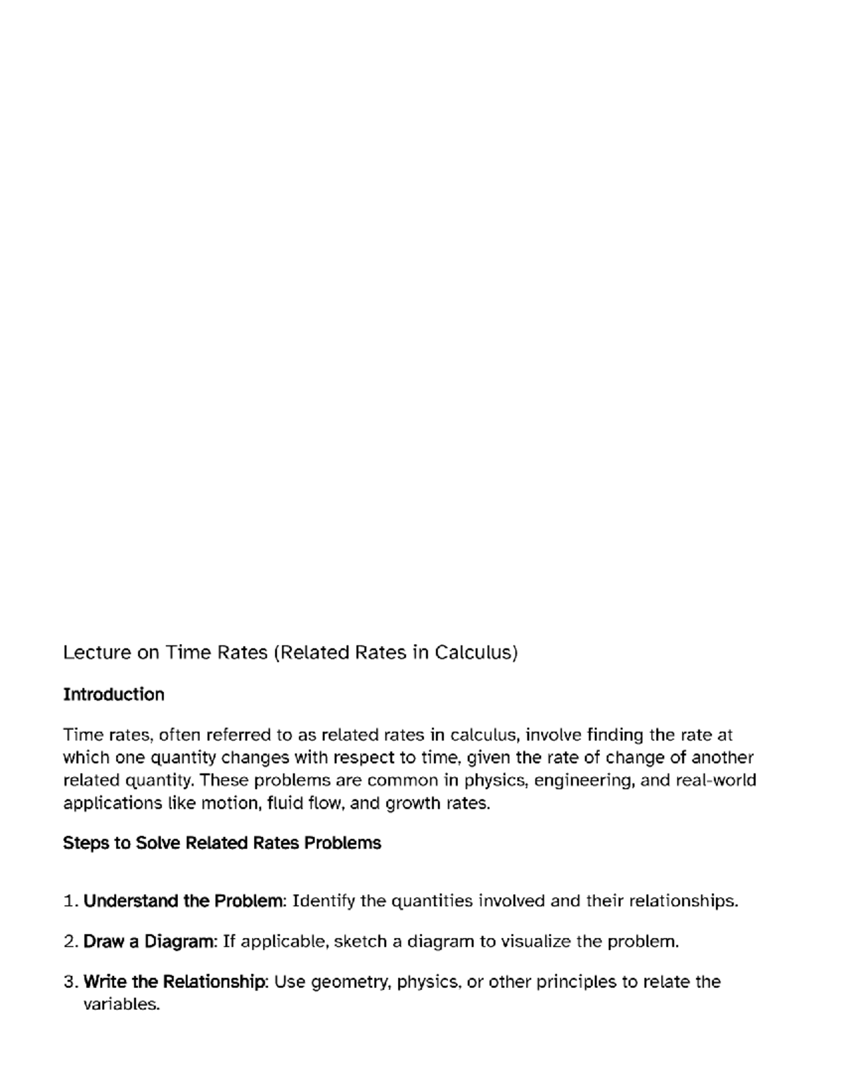 Calculus 101: Lecture on Related Rates and Time Rates in Calculus - Studocu