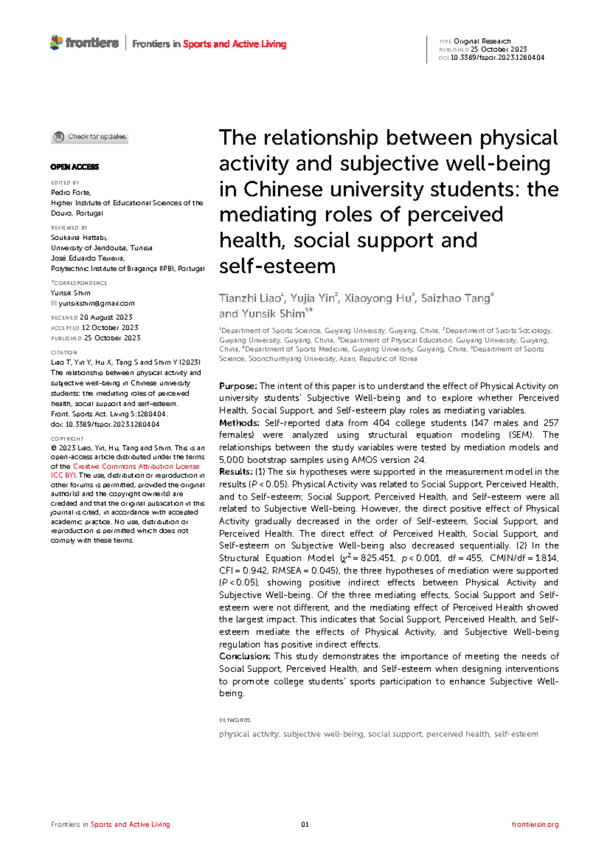 The Relationship Between Physical Activity and Subjective Well-Being in ...