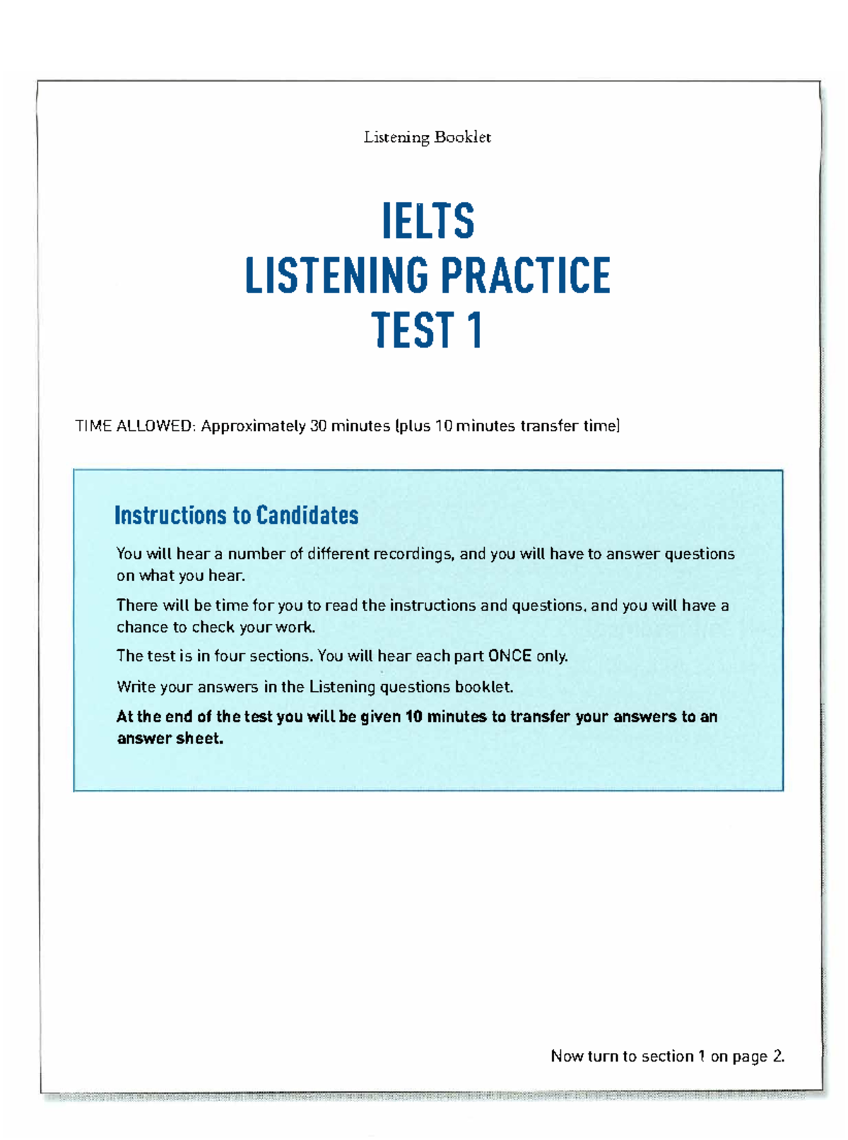 IELTS Listening Practice Test 1 - Preparation & Instructions - Studocu