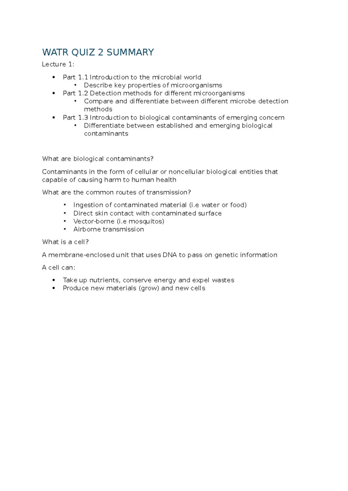 WATR QUIZ 2 Summary: Microbial World & Antimicrobial Resistance ...