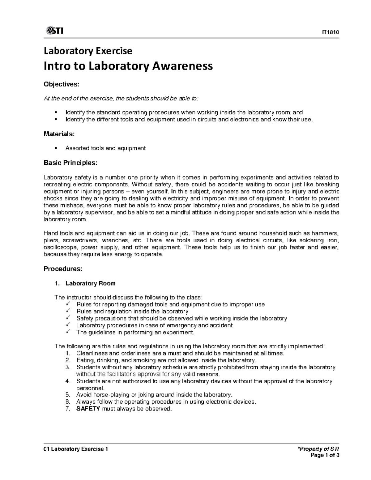 IT Laboratory Exercise 1: Understanding Safety & Equipment Use - Studocu