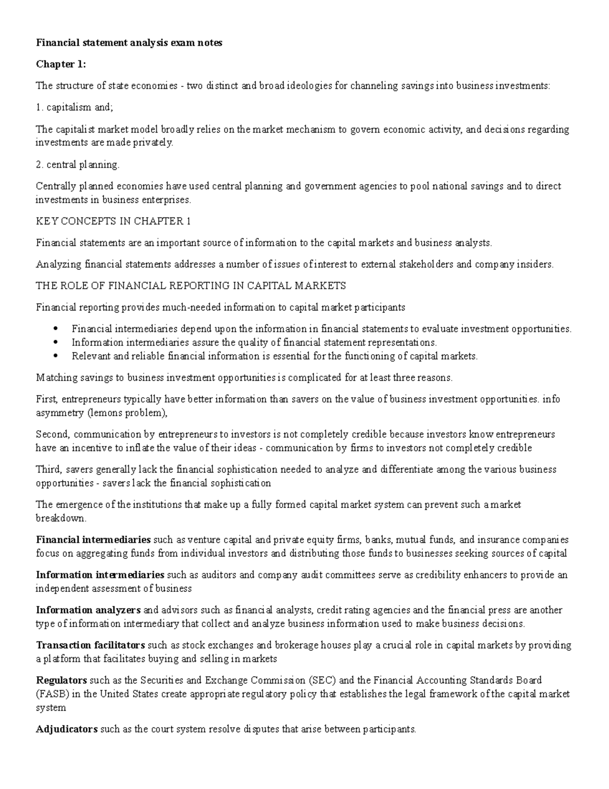 Financial Statement Analysis - Chp 01 Exam Summary Notes - Studocu