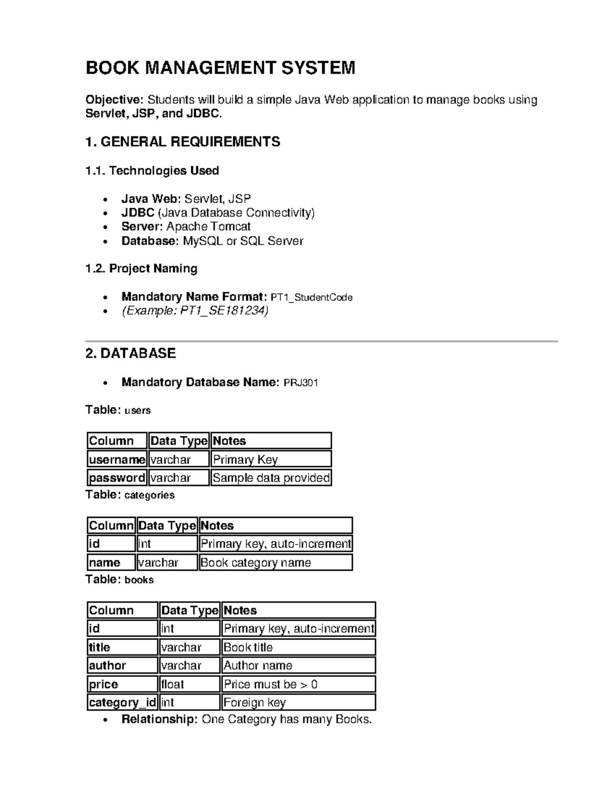PT1_BOOK MANAGEMENT SYSTEM: Java Web App with Servlet & JSP - Studocu