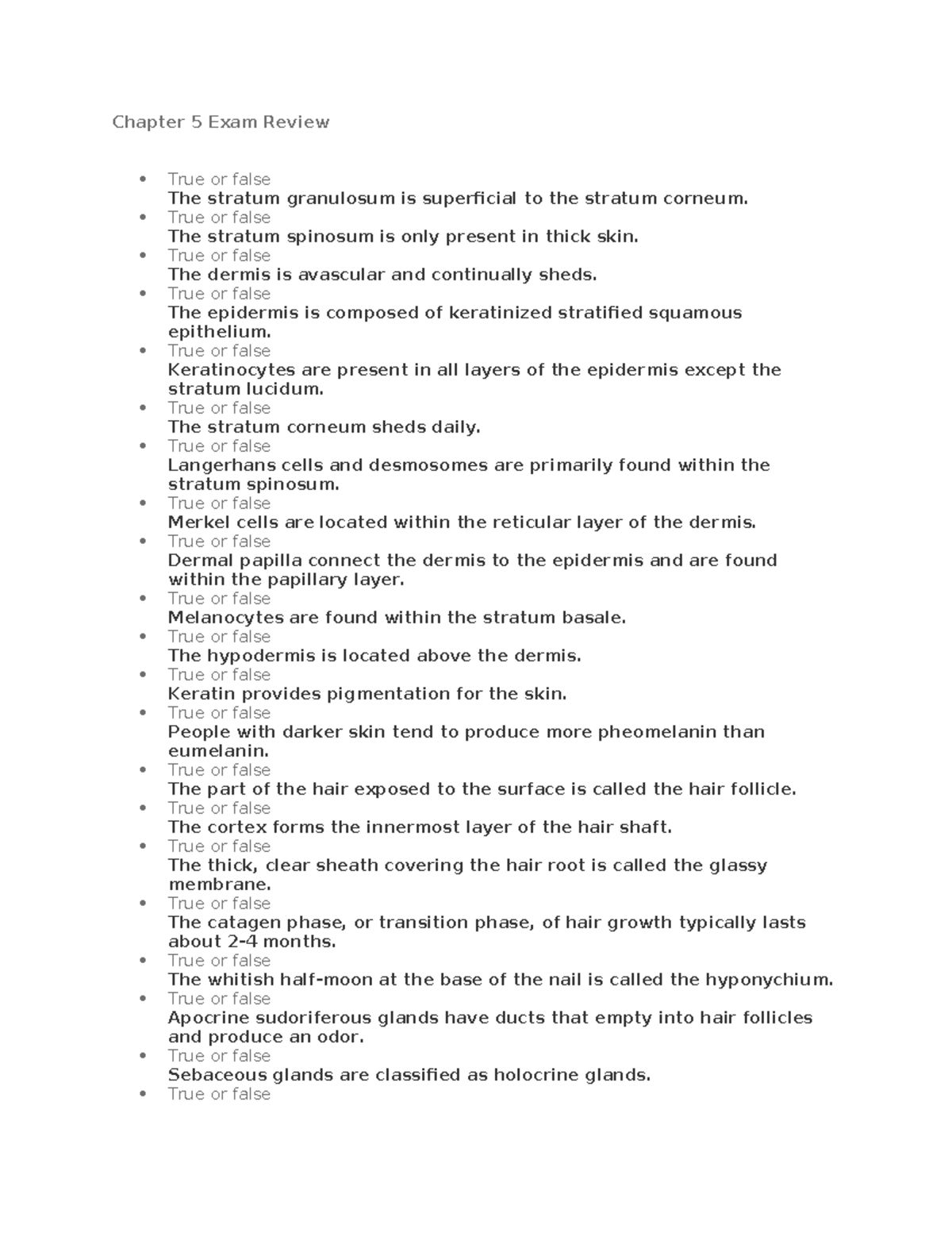 Chapter 5 Exam Review - True/False Questions Analysis - Studocu