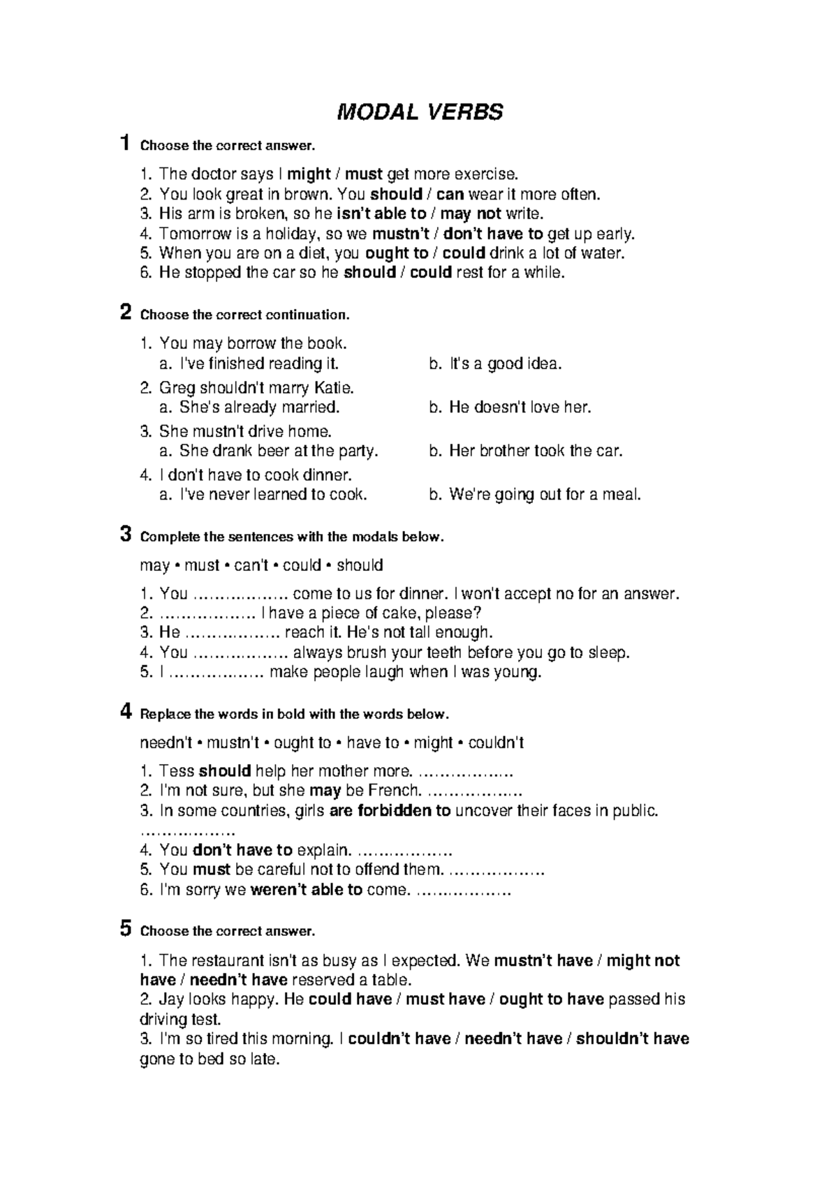 MODAL VERBS EXERCISES: Practice Questions and Answers - Studocu