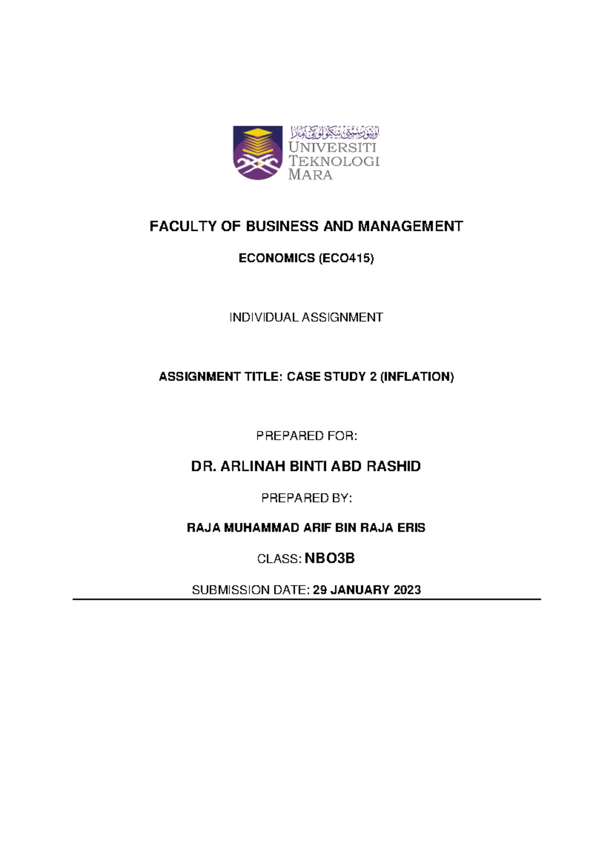 ECO415 Case Study 2: Analyzing Inflation Causes in Malaysia - Studocu