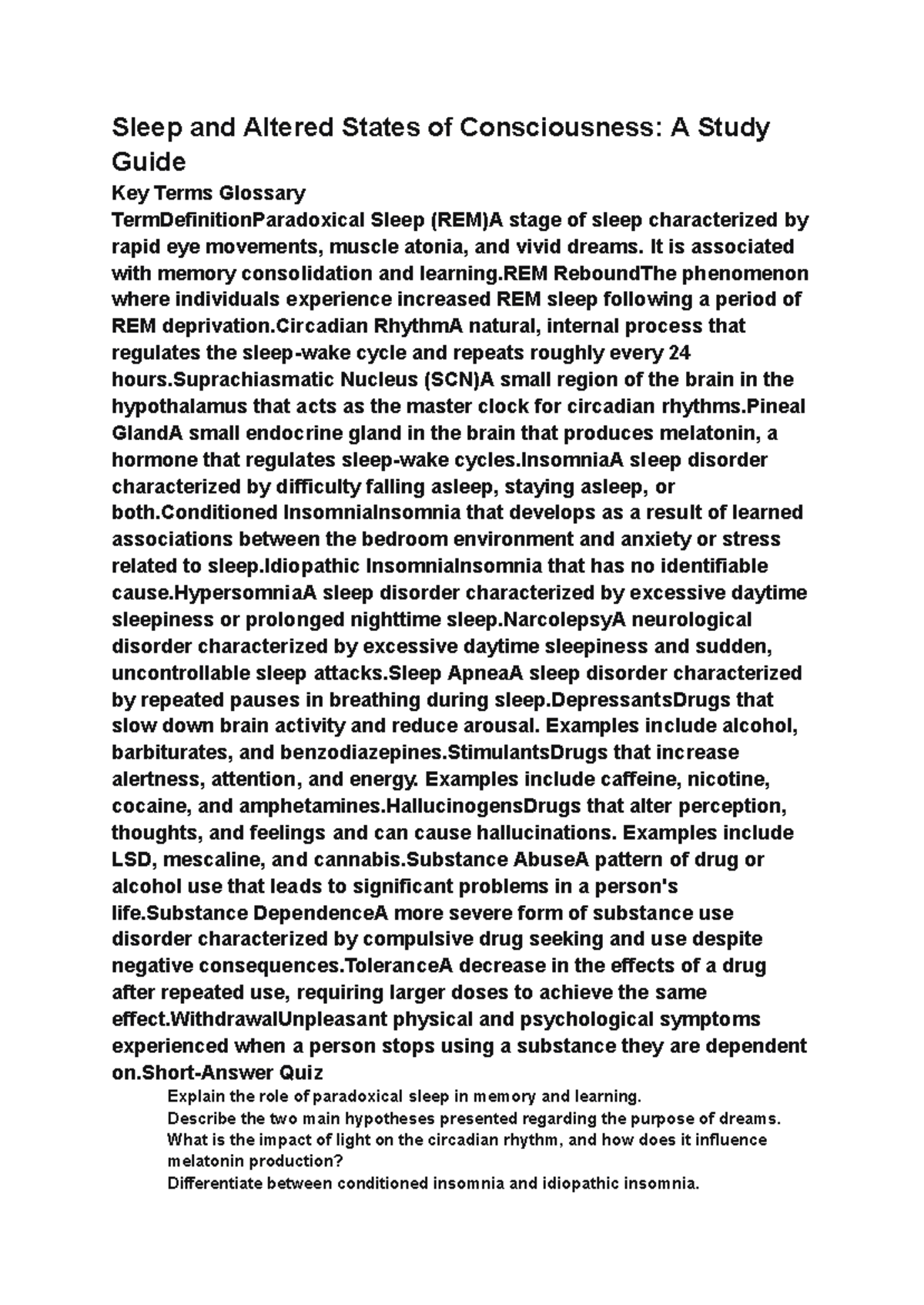 Chp7 psy - study notes - Sleep and Altered States of Consciousness: A ...