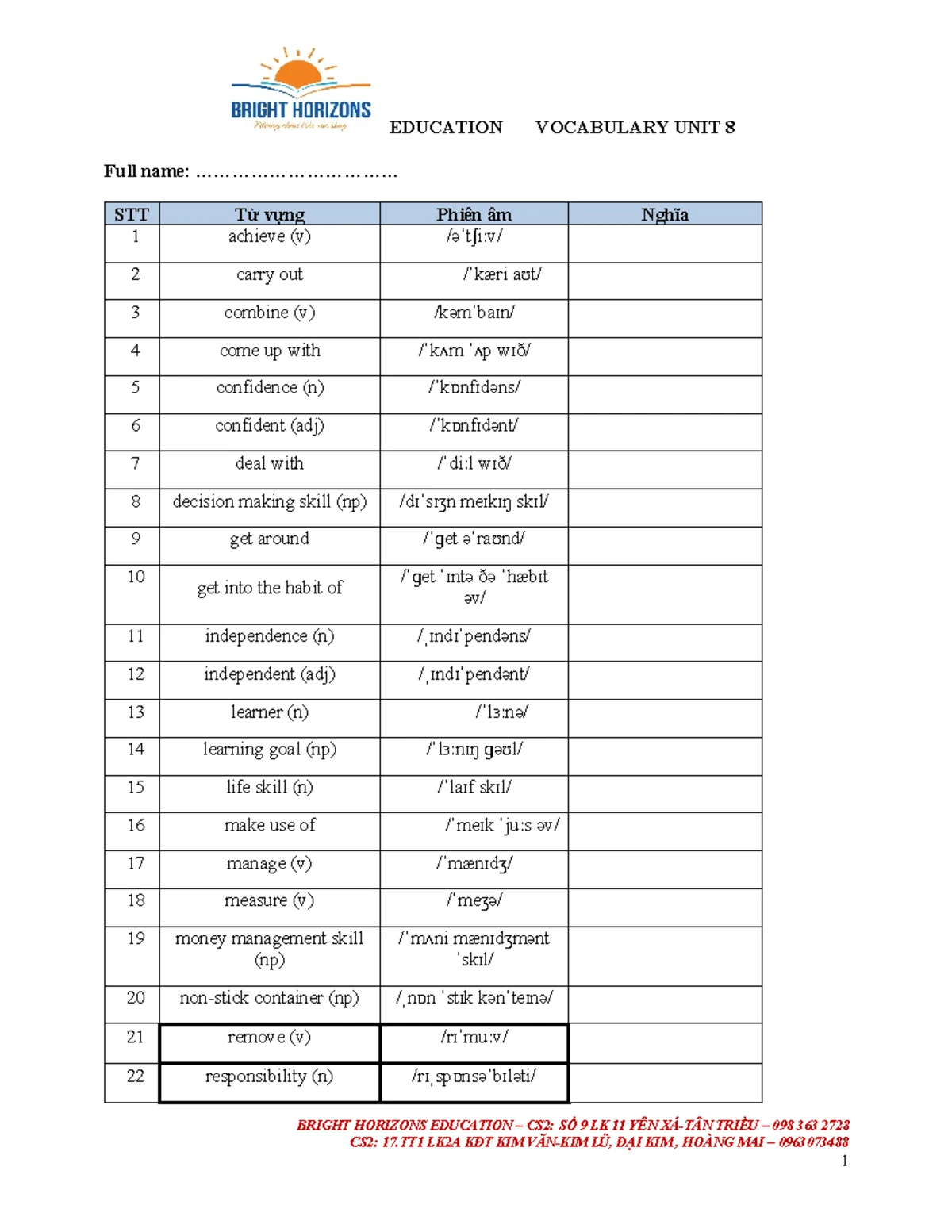 Education Vocabulary Unit 9: Key Terms & Definitions - Studocu