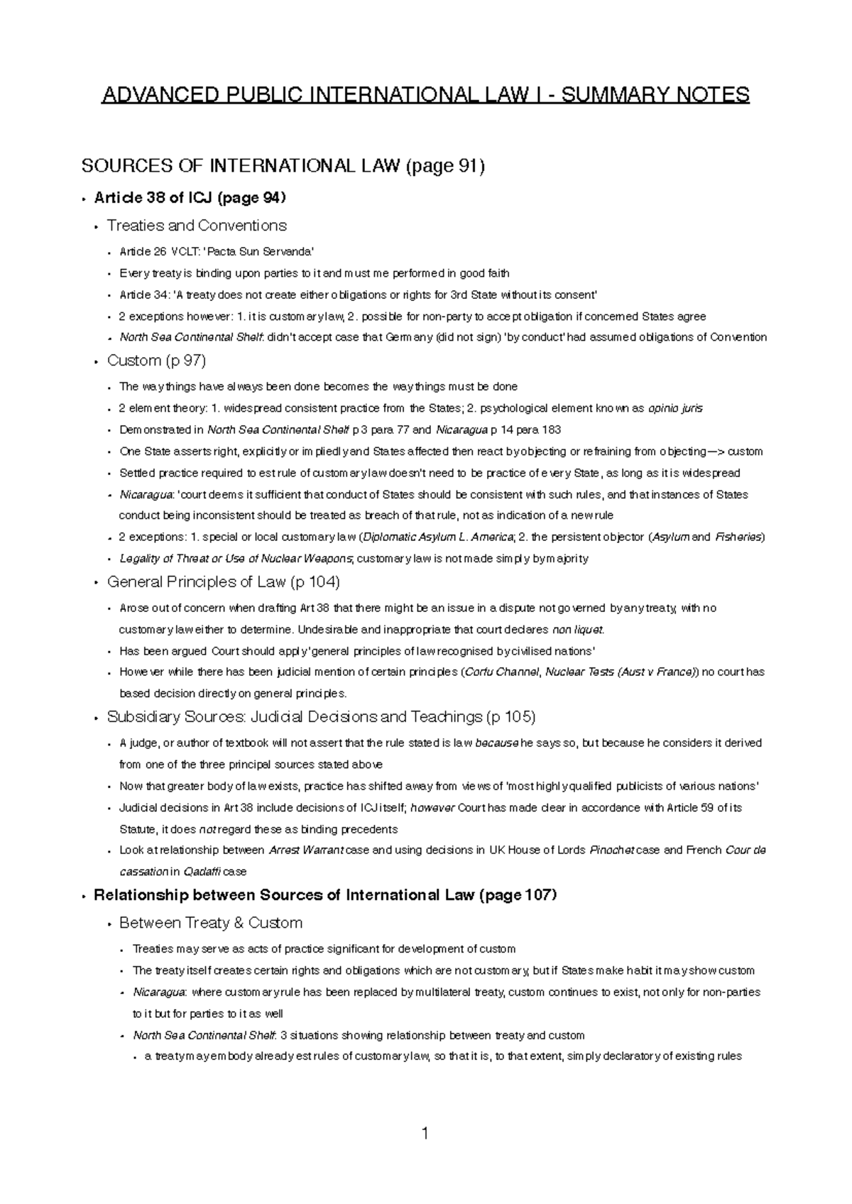 Summary Notes on Advanced Public International Law I: Key Concepts and ...