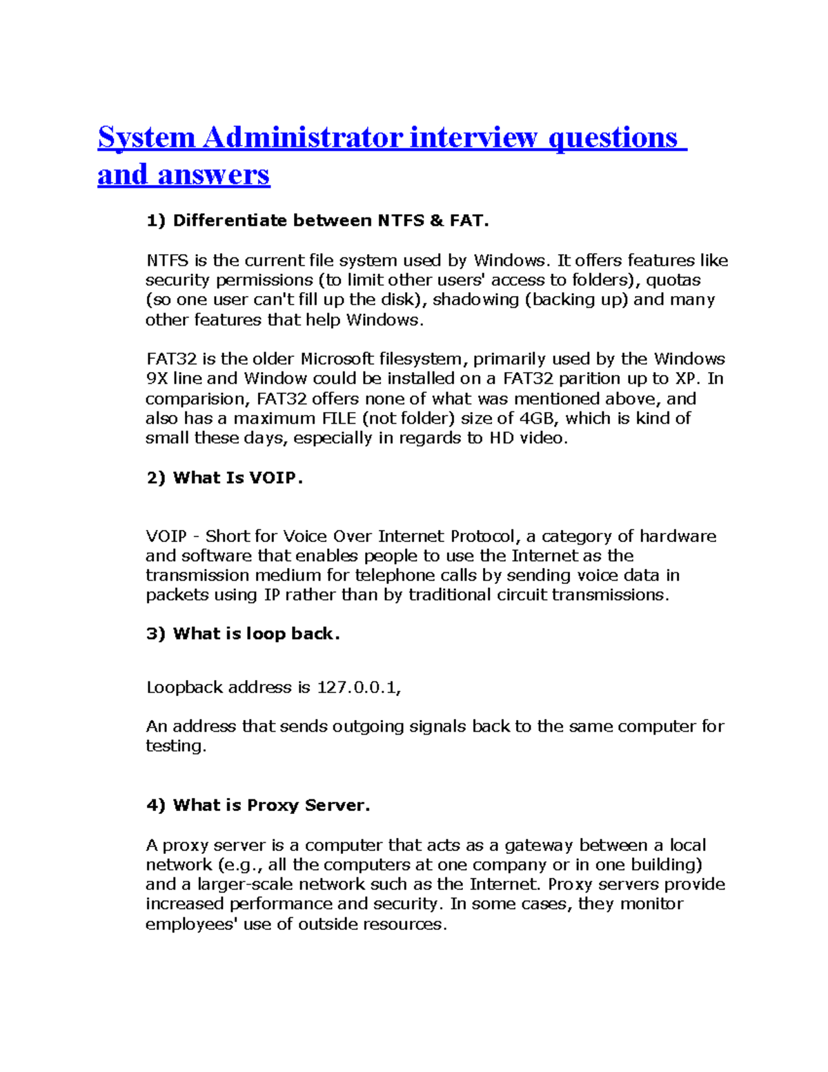 System Administrator Interview Questions & Answers (Q&A) Guide - Studocu