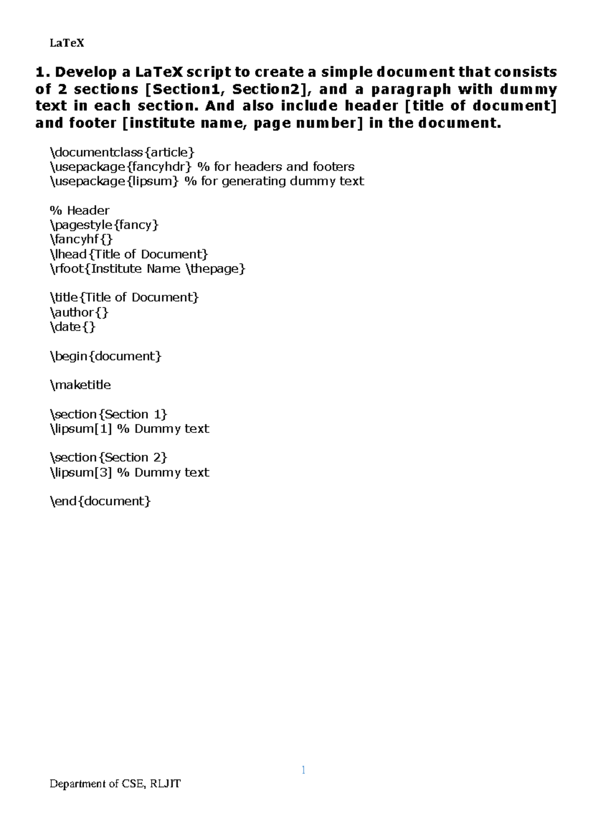 LaTeX Manual: Scripts for Document Creation in CSE, RLJIT - Studocu
