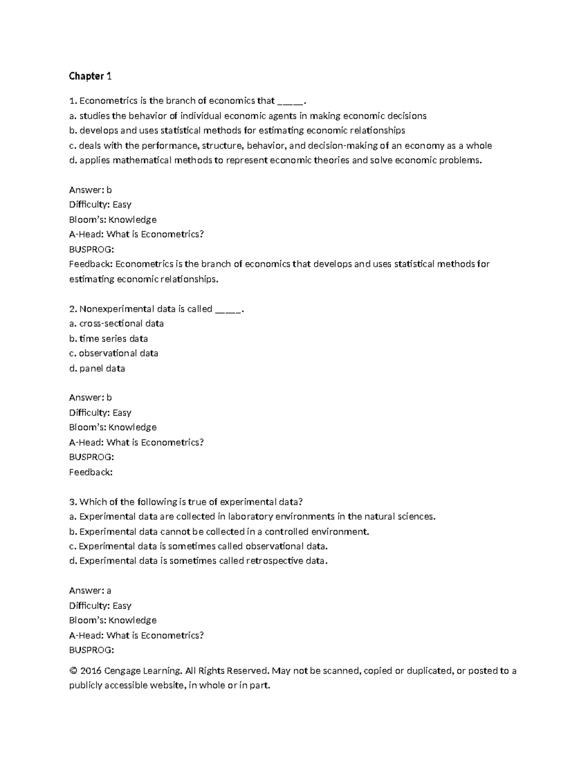 Chapter 1 - test - Chapter 1 Econometrics is the branch of economics ...