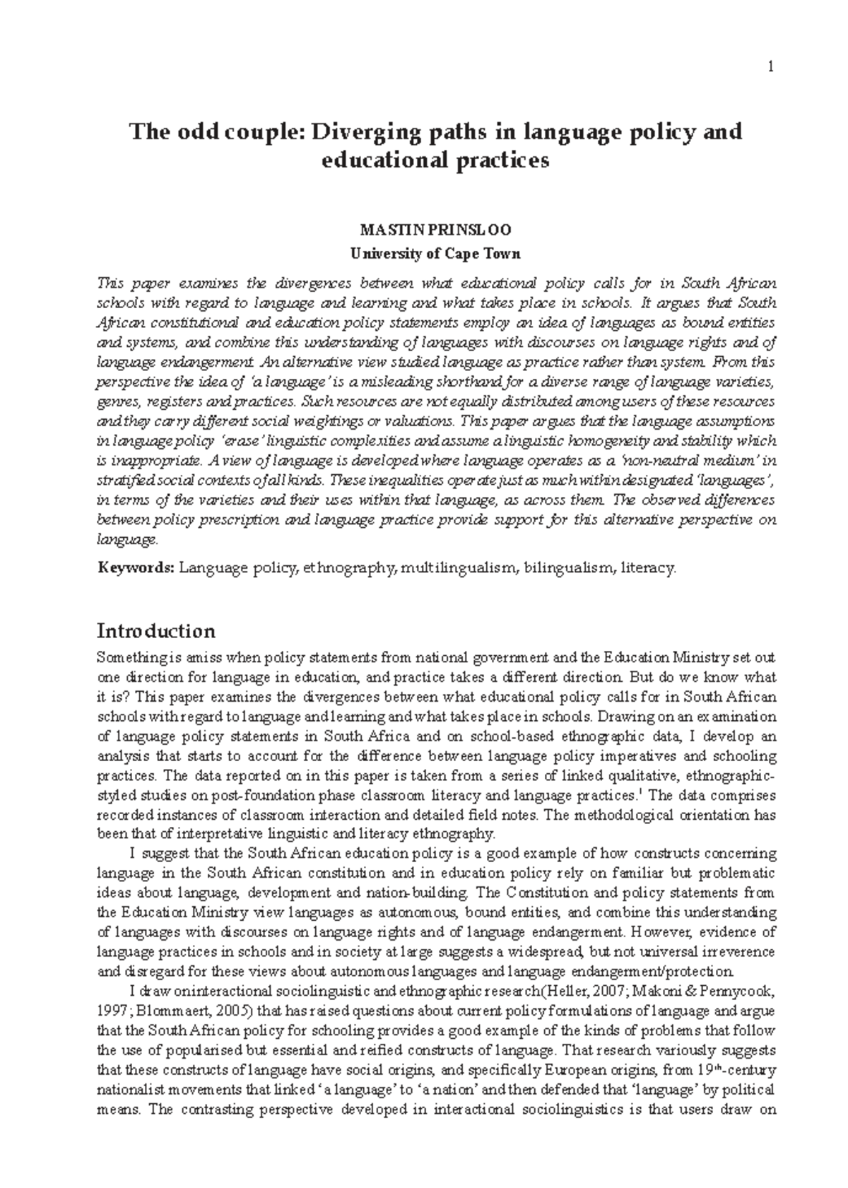 Language Policy and Educational Practices in South Africa - Studocu