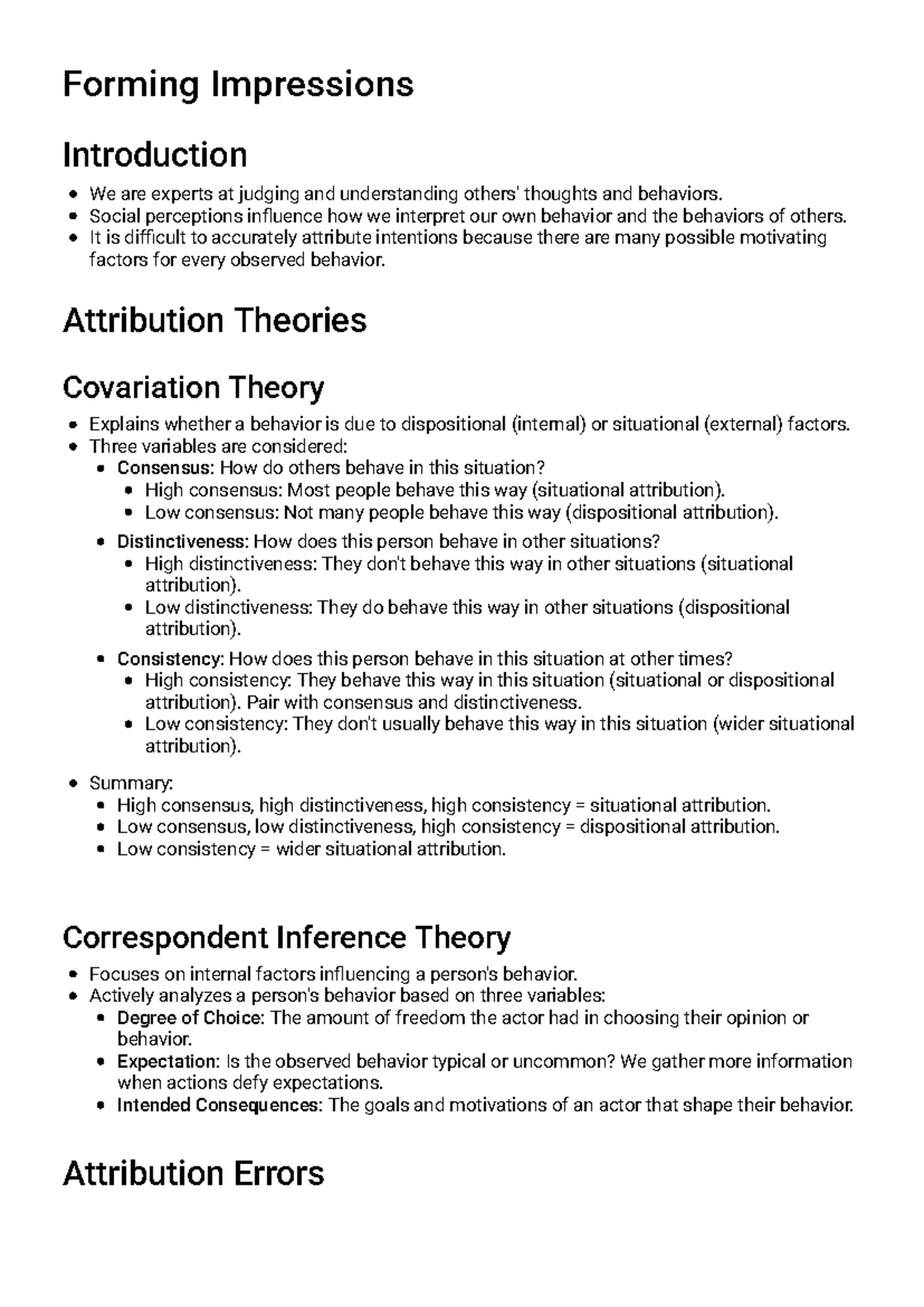 Forming Impressions: Study Guide on Attribution Theories and Biases ...