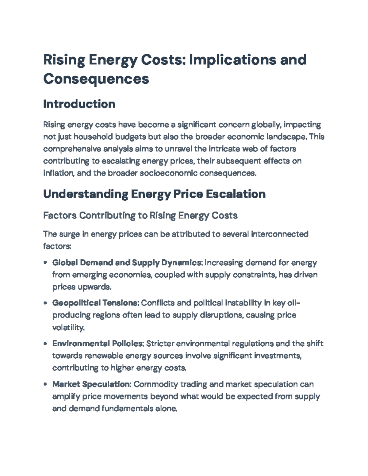 Rising Energy Costs: Implications for Inflation and Economic Stability ...