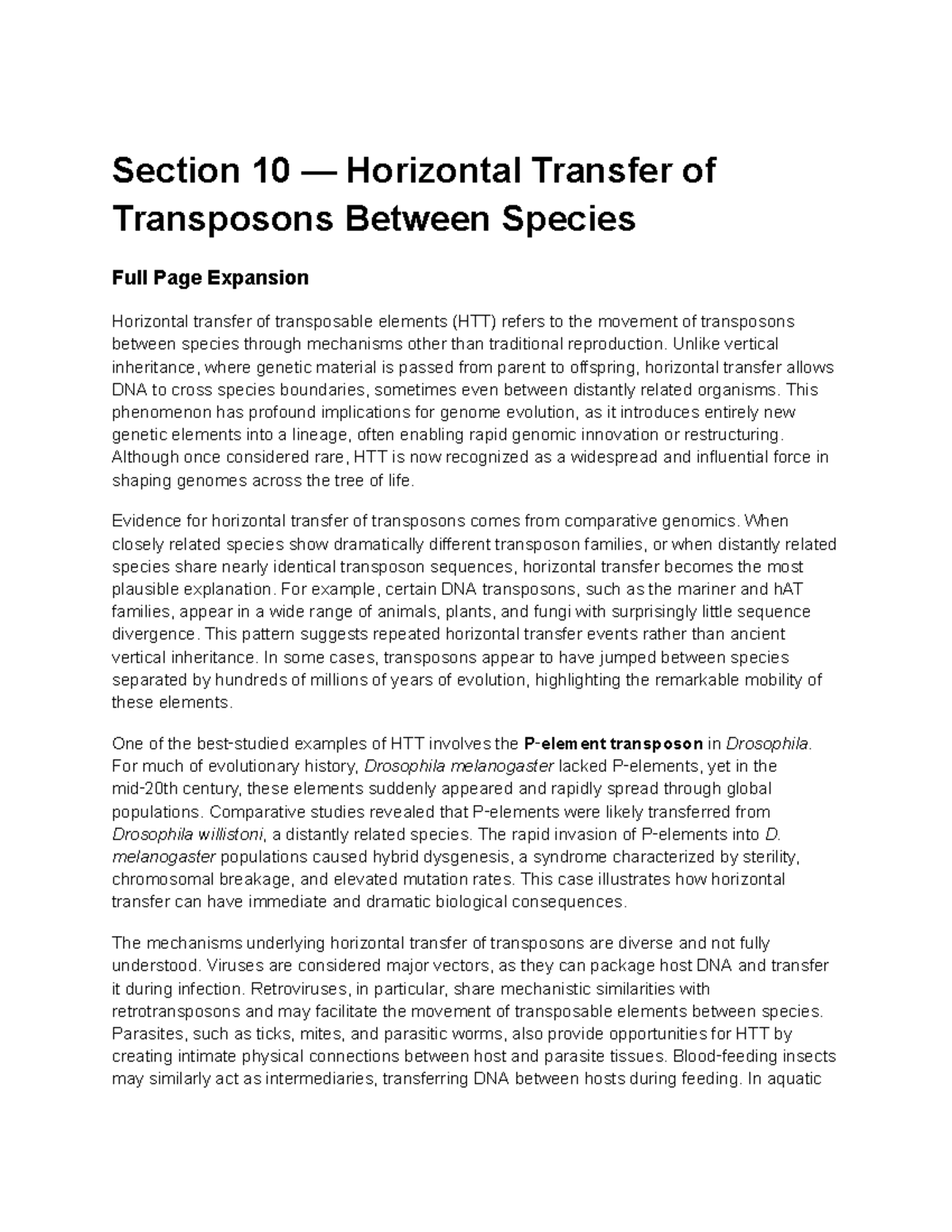 Section 10: Horizontal Transfer of Transposons Between Species - Studocu