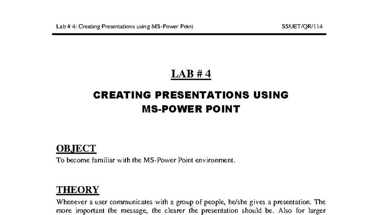 Lab 4: Mastering Presentations with PowerPoint Techniques - Studocu