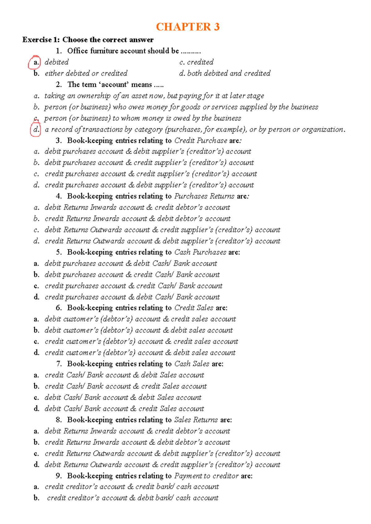 CHAPTER 3 Practice Exercises: Accounting Concepts and Entries - Studocu