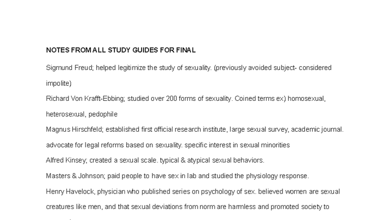Psych 170: Comprehensive Final Exam Notes on Sexuality Studies - Studocu
