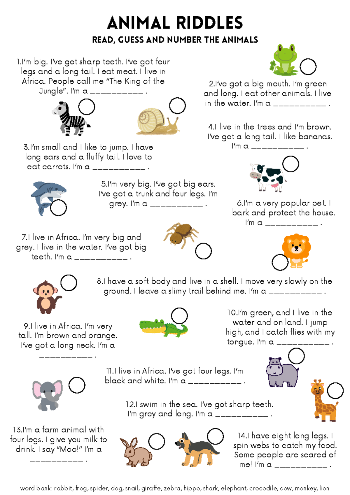 Animal riddles - 12 swim in the sea. I’ve got sharp teeth. I’m grey and ...