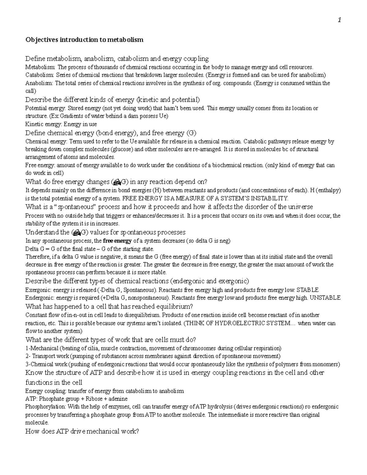 Objectives enzymes and metabolism copy - Objectives introduction to ...