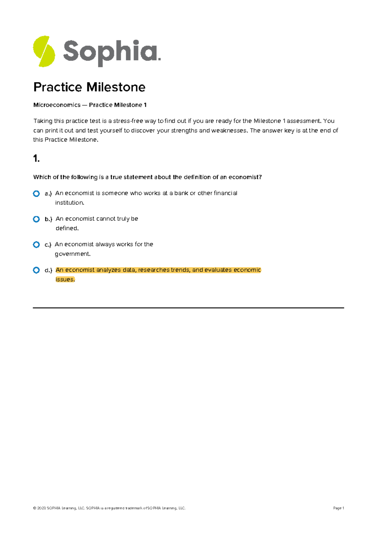 Microeconomics M1: Unit 1 Practice Milestone Test Guide - Studocu