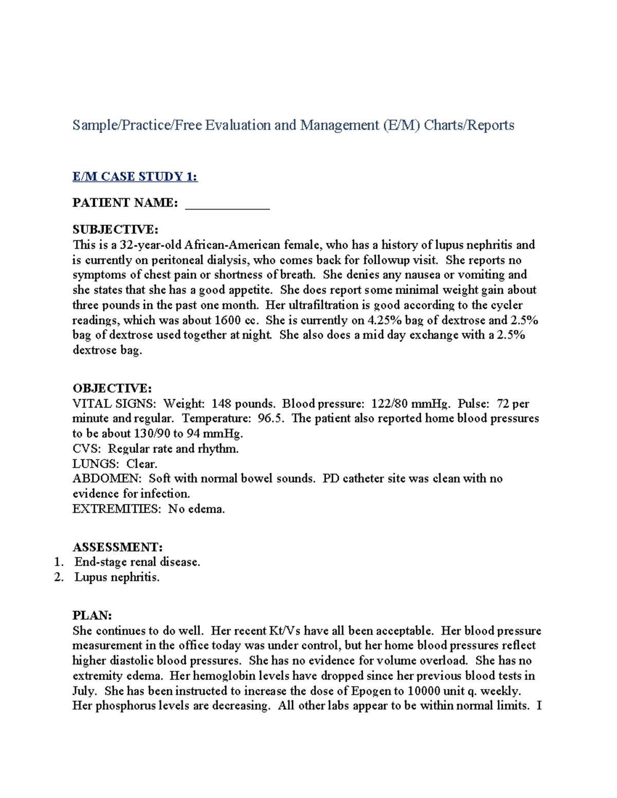 E/M Practice Test: Guidelines and Case Studies for Evaluation - Studocu