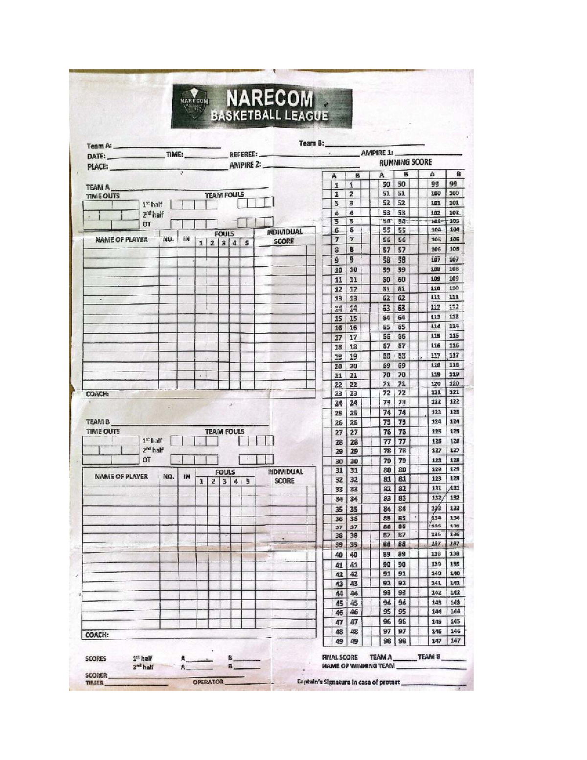 Team A Game Stats & Score Sheet - Referee Details - Studocu