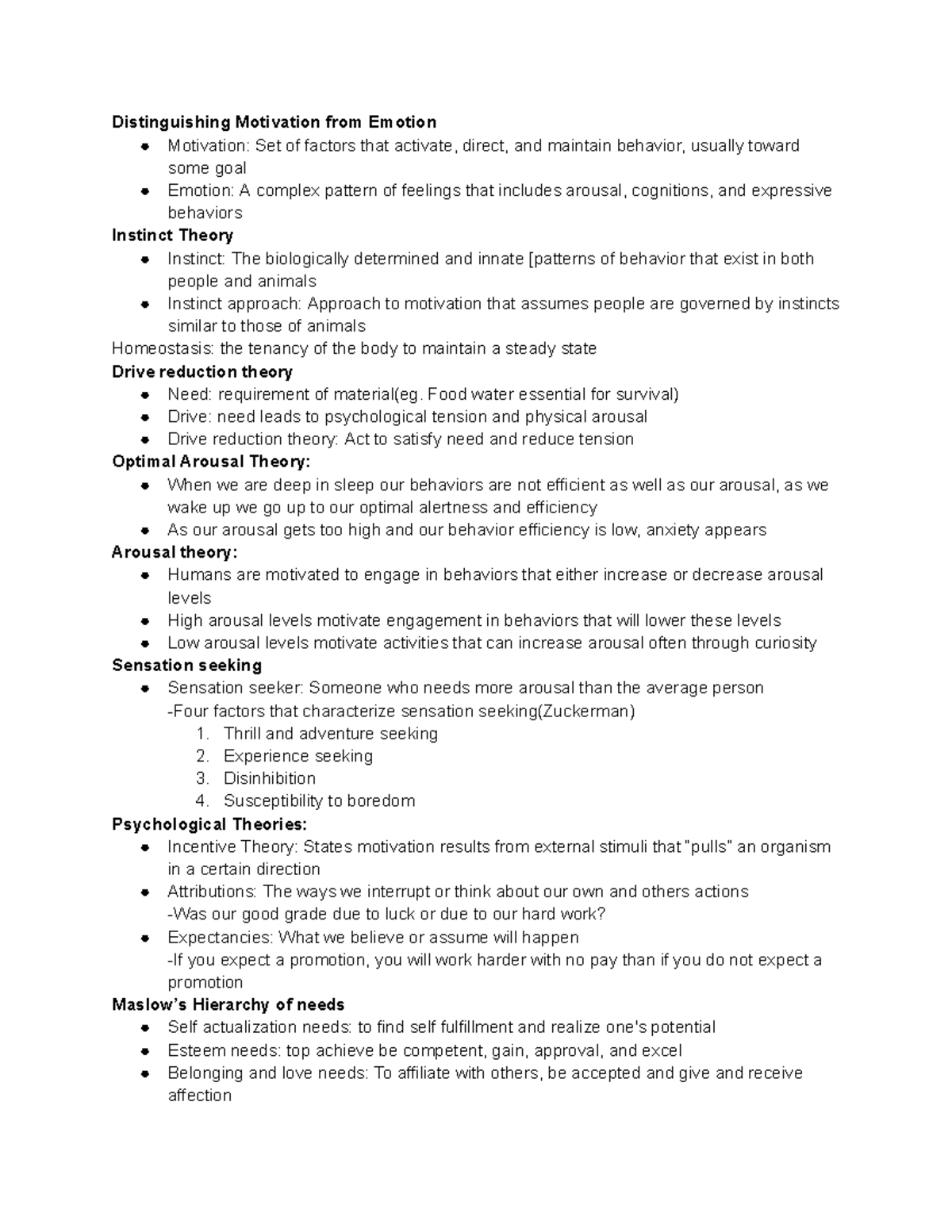Motivation and Emotion: Theories and Concepts - PSY101 Lecture Notes ...