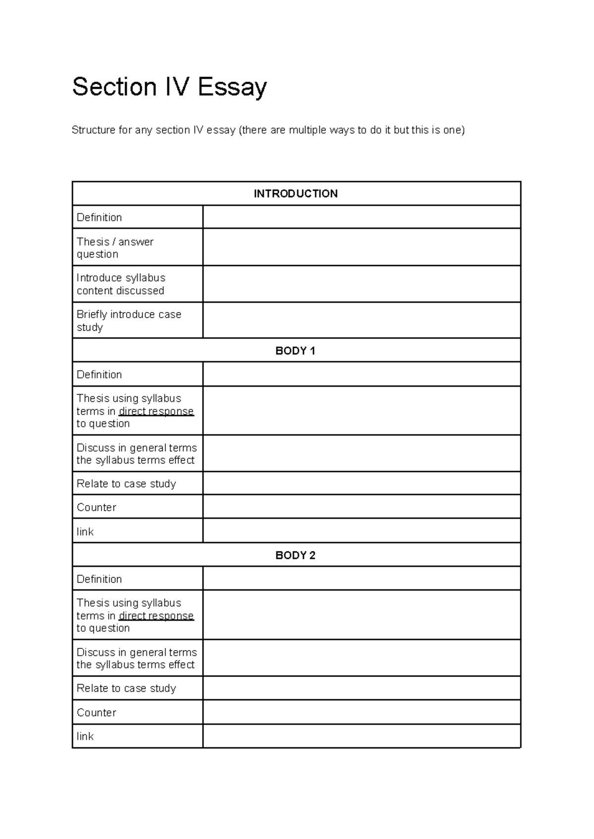 Business Studies Essay Scaffold: Guidance for Section IV (B101) - Studocu