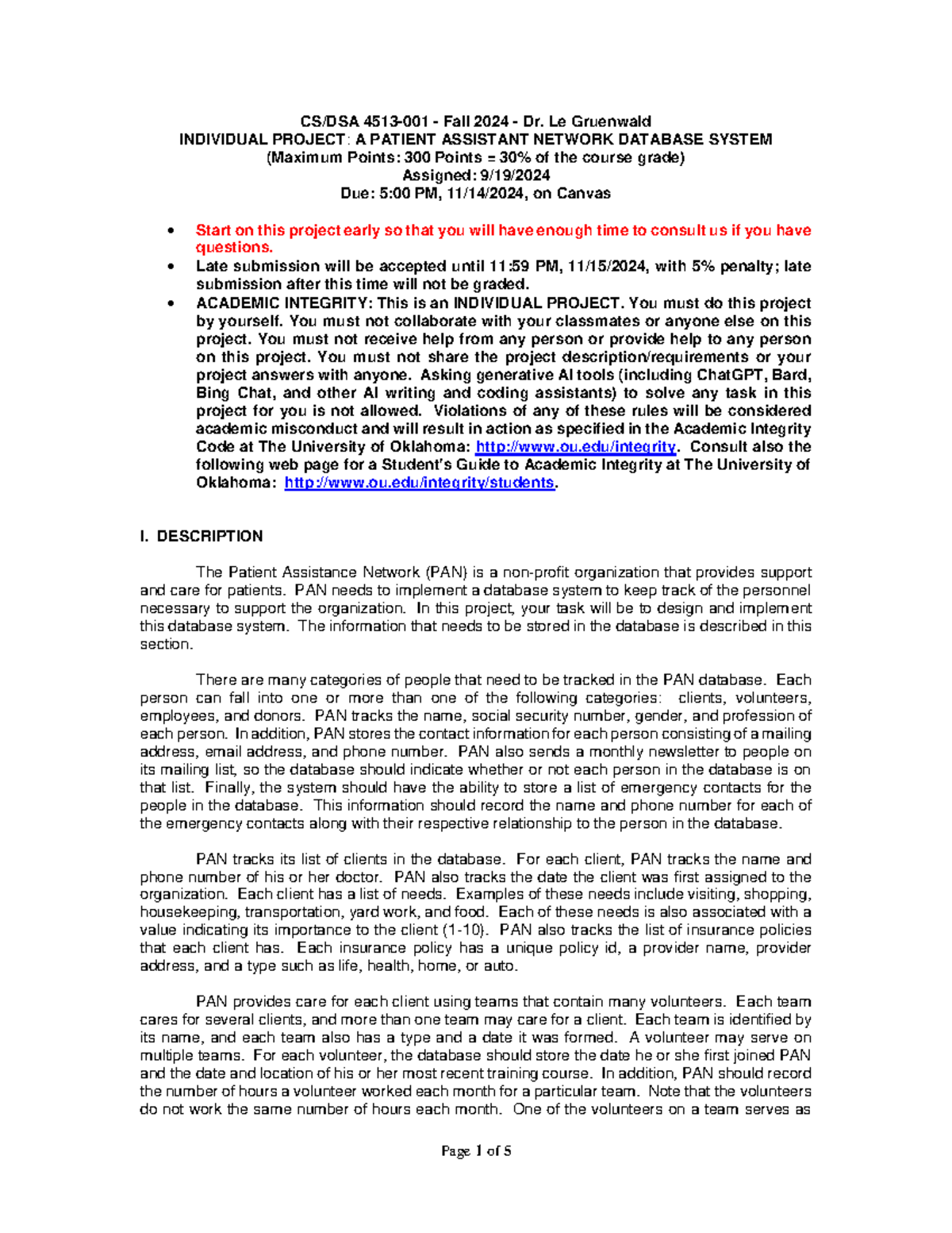 Individual Project: Patient Assistant Network Database System - CS4513 ...