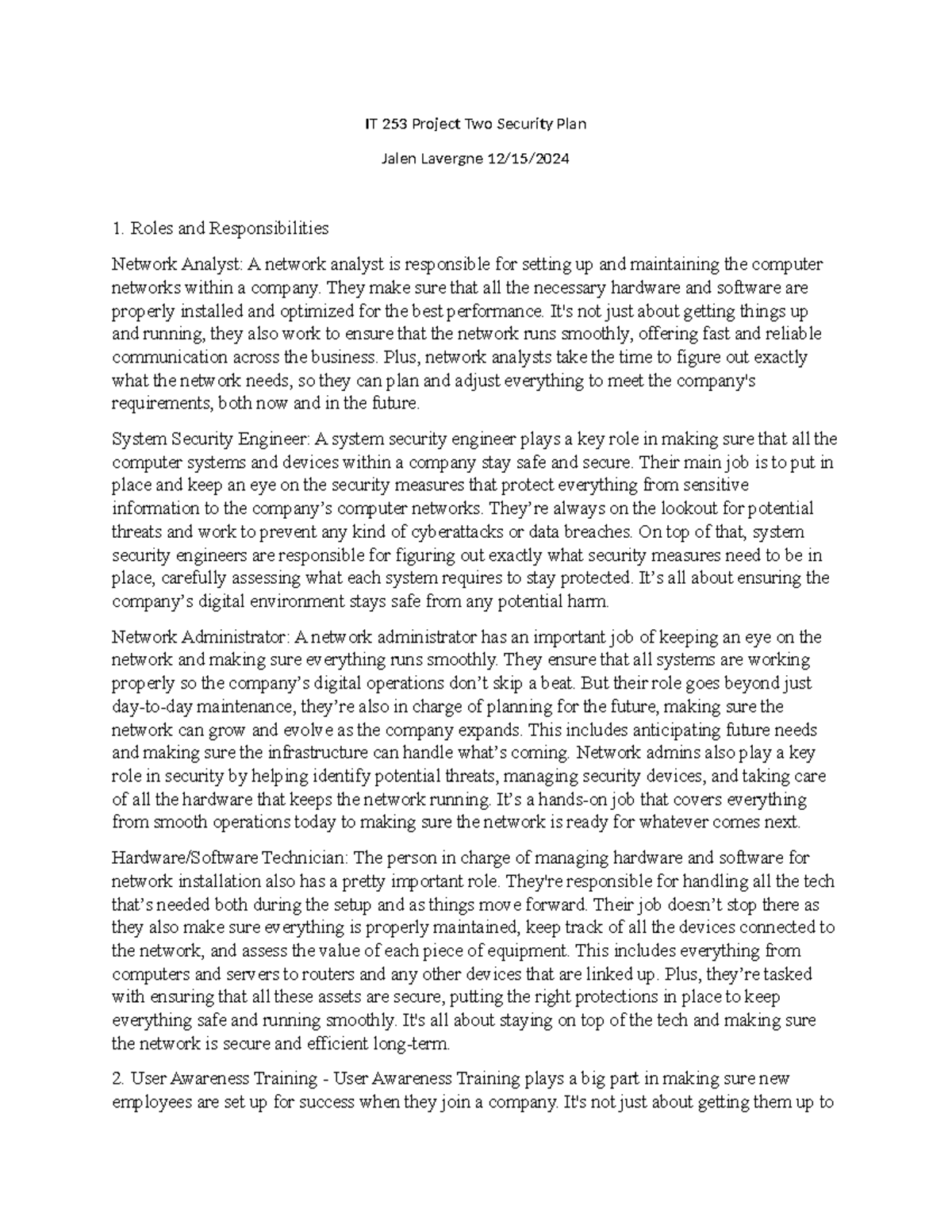 IT 253 Mod 7 Project Two: Comprehensive Security Plan Overview - Studocu