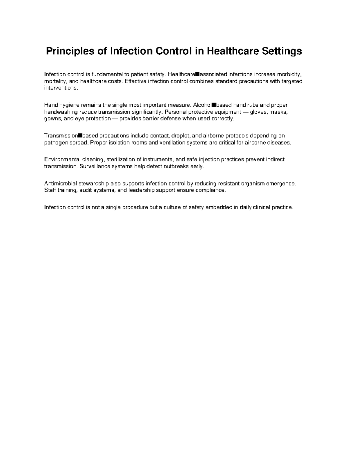 Infection Control Principles in Healthcare Settings: A Comprehensive ...