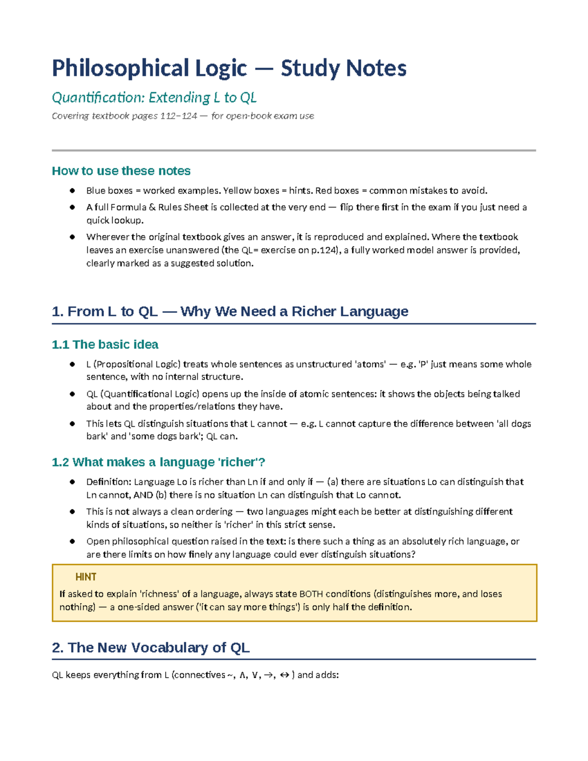 QL Logic Study Notes: Understanding Quantification and Syntax - Studocu