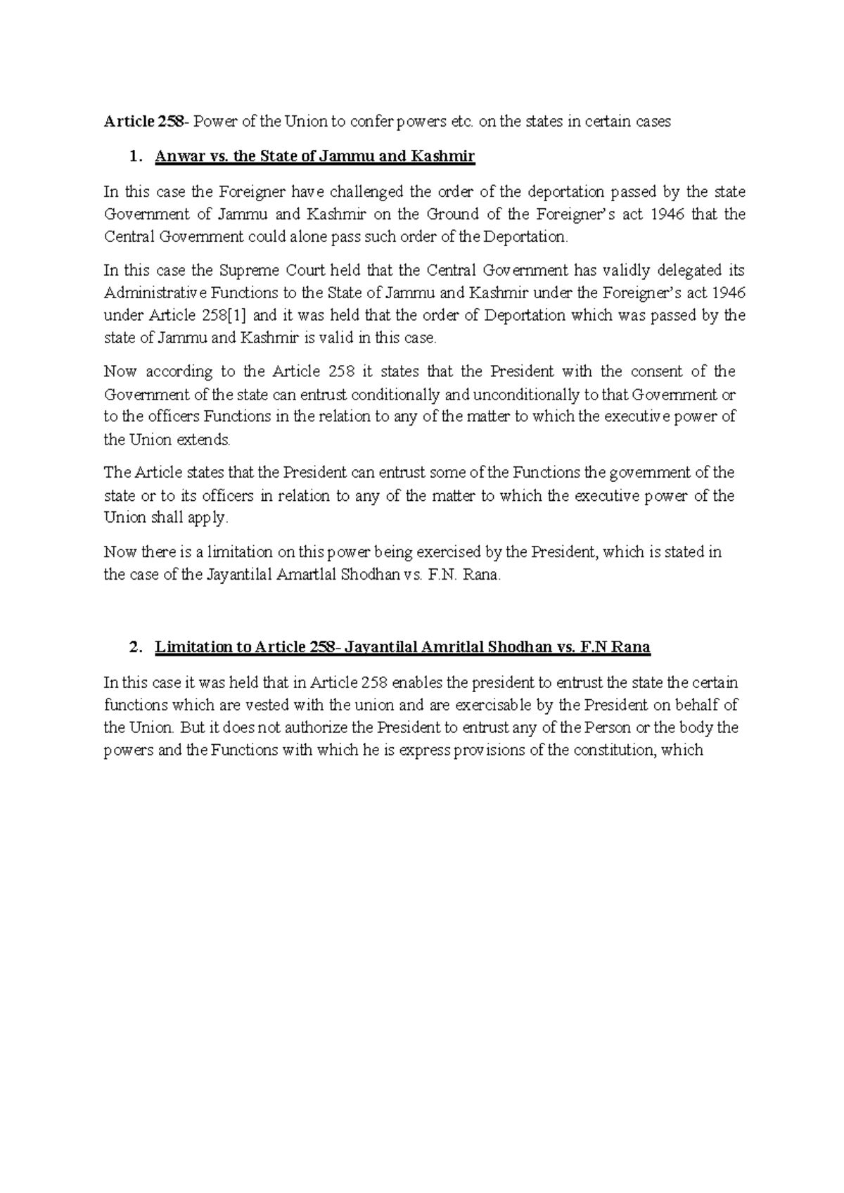 Admin Cases - help in constitution - Article 258 - Power of the Union ...